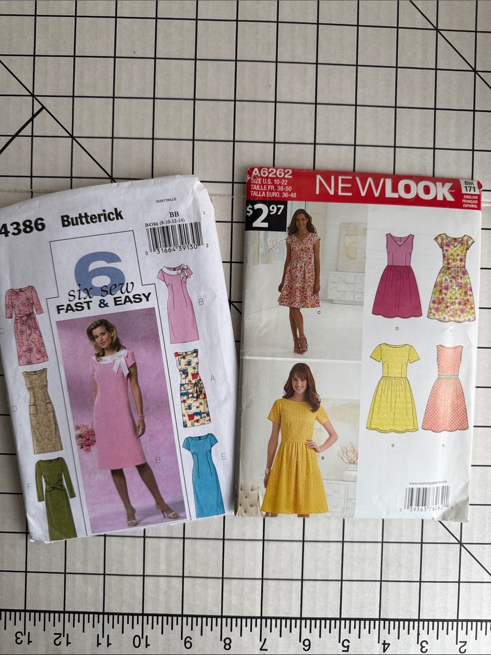 Lot of 2 Easy Dress Sewing Patterns Butterick B4386 & New Look A6262 Uncut